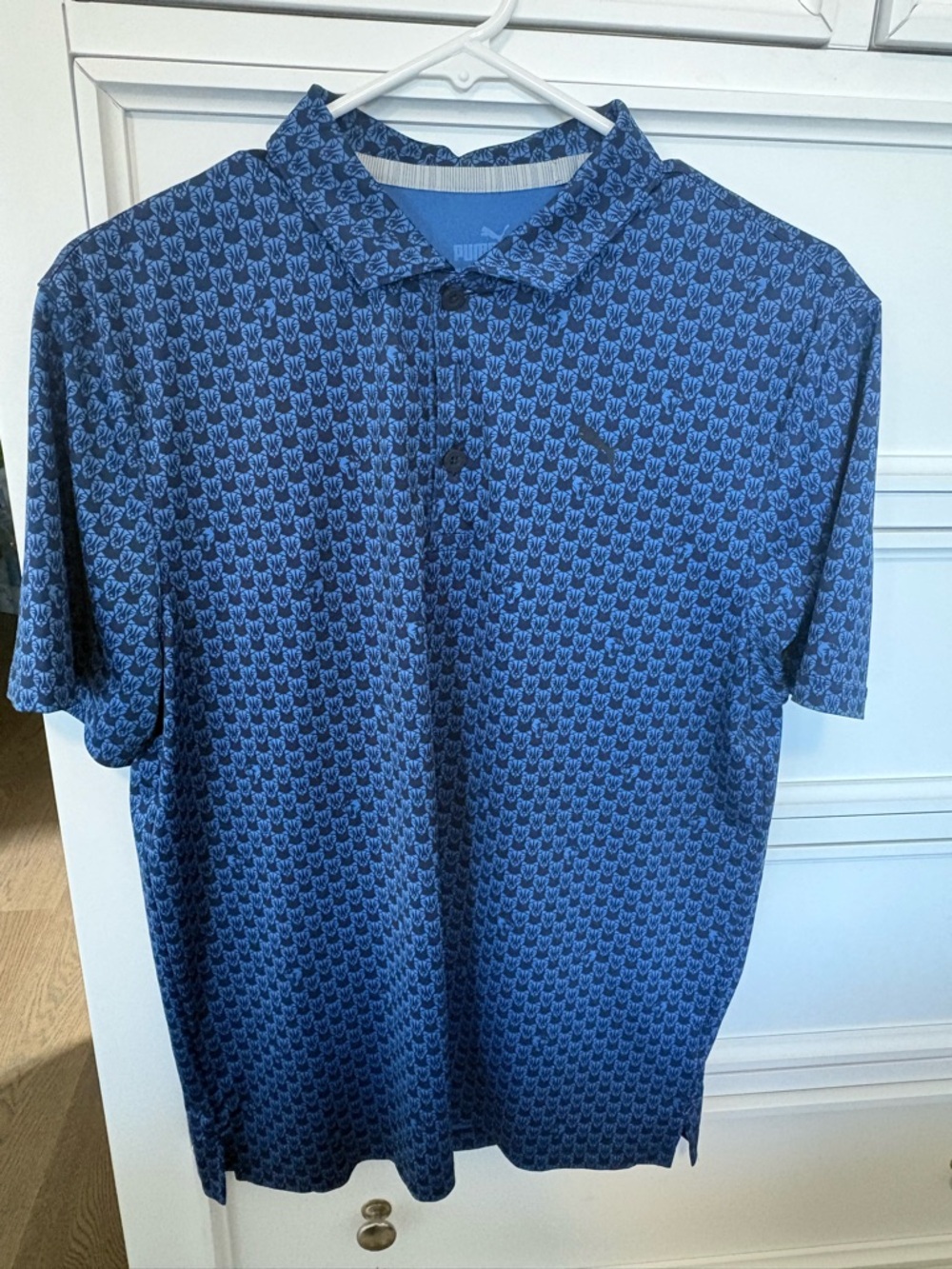 Puma Youth Navy and Light Blue Micro-Pattern Golf Shirt